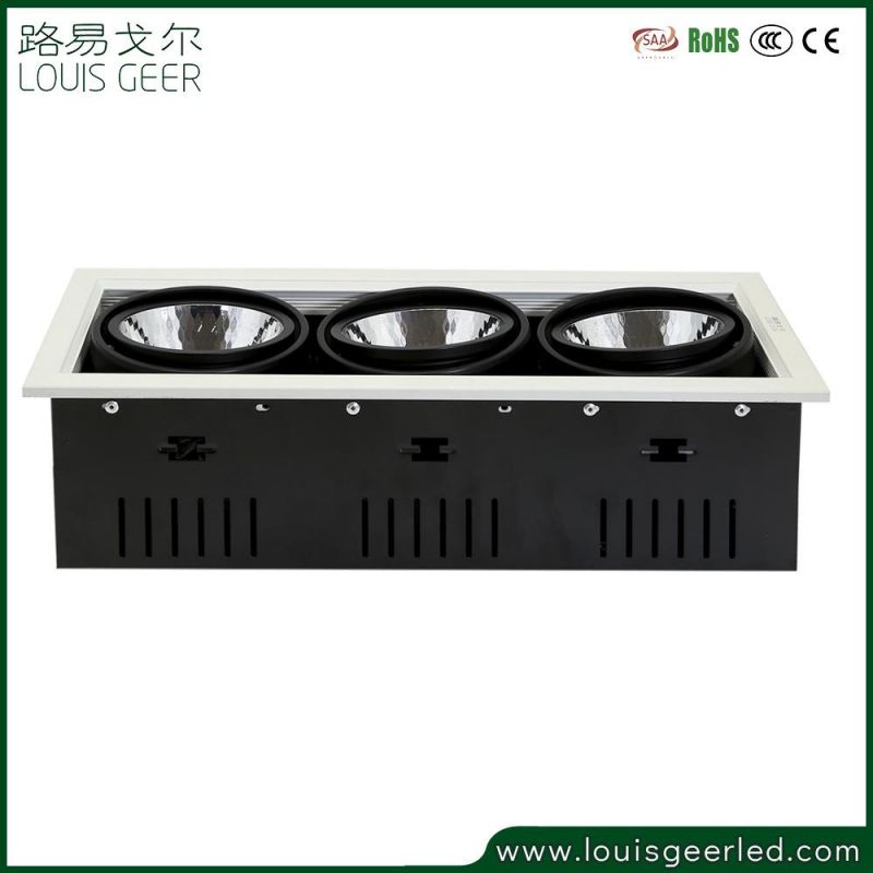 High CRI Angle Adjustable Ce RoHS Approved Hotel Residential Lighting Three Heads 36W 45W LED Grille Downlight