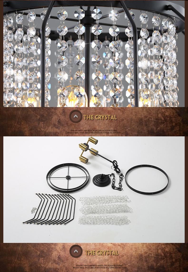 North America Crystal Chandelier Modern Hanging Pendant Light Decorative Metal Shade Pendant Lamp