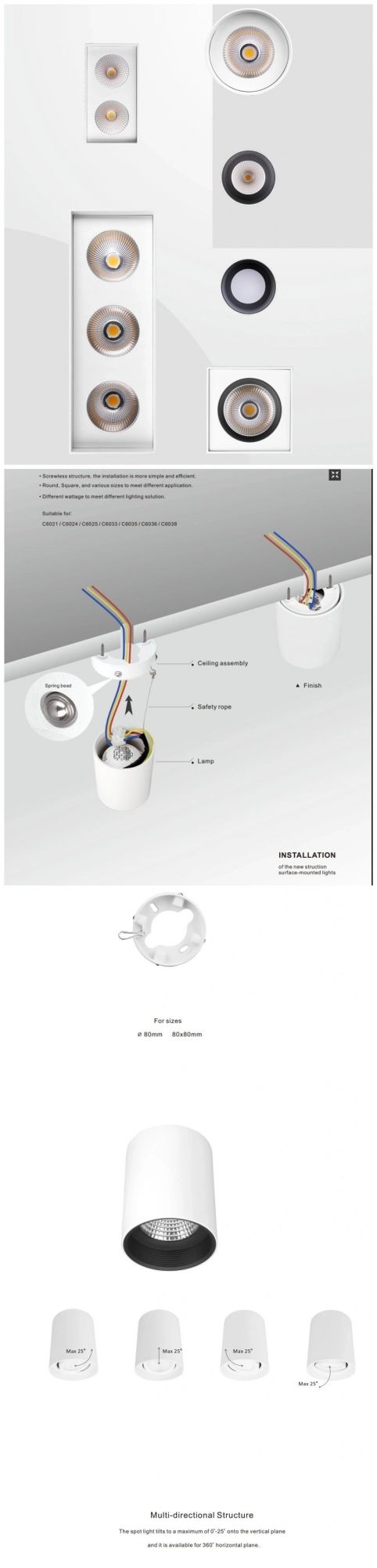 IP44 Ceiling Surface Mounted Light COB LED Down Light 5 Year Warranty