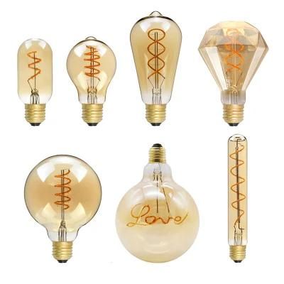 Retro LED Filament Bulb Spiral Light E27 A60 T45 St64 T185 G80 G95 G125 4W Decoration Lighting Retro Vintage Edison LED Lamp