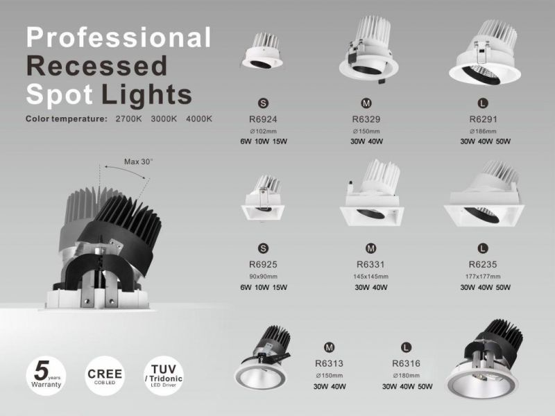 High Power Recessed Interior Light Recessed LED Spotlight