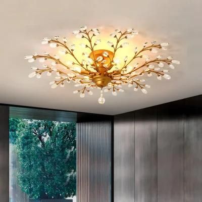 Modern Lamp Luxury Living Room Chandelier Bedroom Lamp Villa Round Creative Aluminum Crystal Lamp