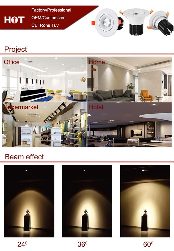 Modern Design IP20 12W 20W 30W 40W 50W 60W Indoor COB Round White Modern Downlight Project