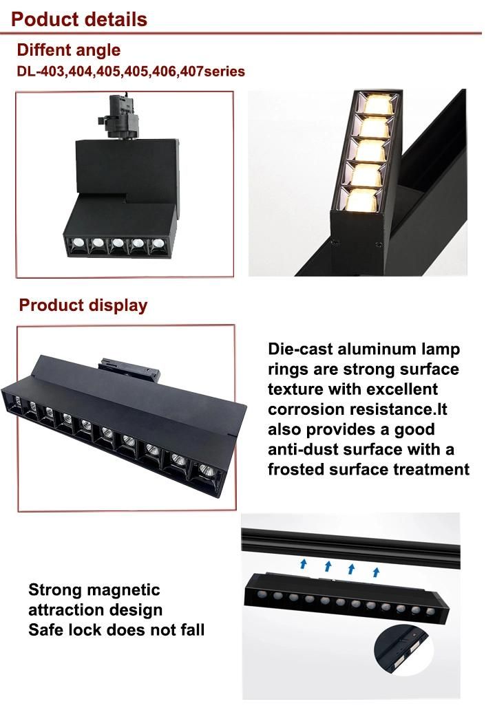 New! 12W 20W DC48V Black or White Fixture Dimmable Linear Rail COB Magnetic LED Track Lights