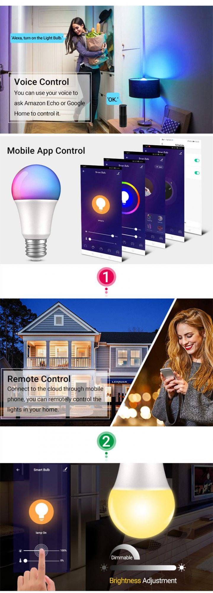 Orion Dimmable Wi-Fi LED Light Bulb A60 LED Bulb Lamp RGB Color Changing LED Bulb Light E27 WiFi Smart LED Bulb for Indoor Lighting