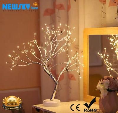 3D Table-Lamp Copper Wire Christmas Fire LED Tree Night Light for Indoor Kids Bar Decor