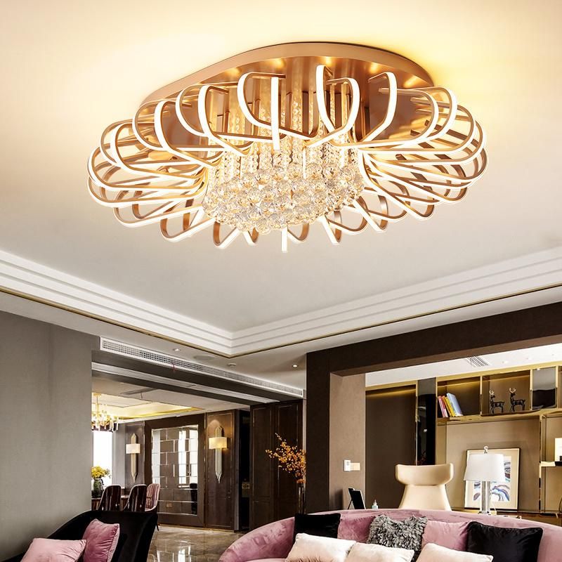 High Power Modern Aluminum Minimalist Design Crystal Flower Shape Furniture Lighting LED Ceiling Light