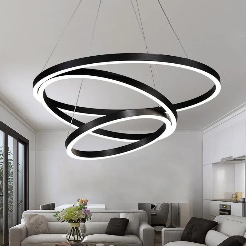 2022 Modern Dimmable Three Rings Acrylic Chandelier Office LED Lamps Loft Pendant Light