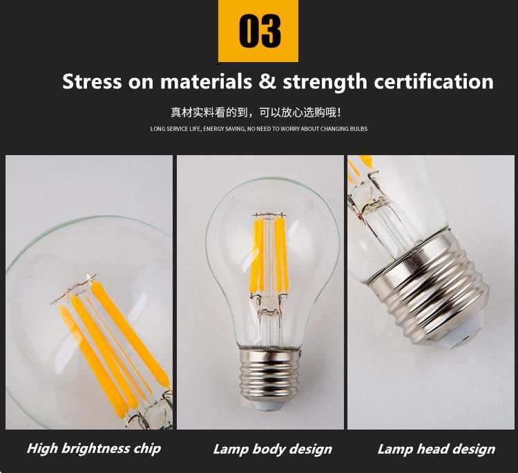 A60 8W Dimmable LED Filament Bulb Light