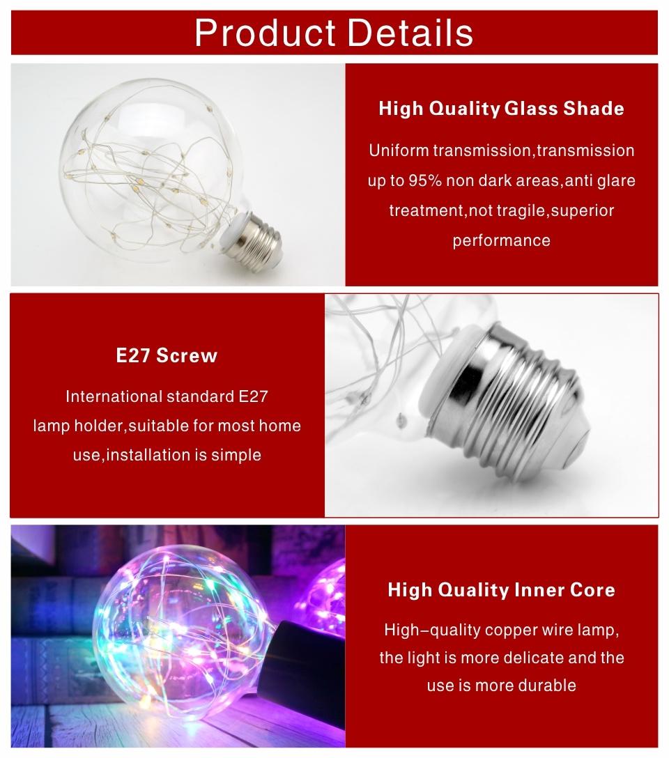 LED Edison String Light Bulb E27 110V 220V G95 Colorful RGB Lighting Copper Wire Bulb Home Decor Holiday Night Light Lampled Edison String Light Bulb E27 110V