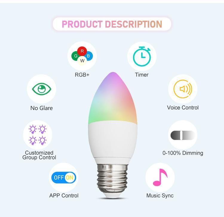 WiFi + Bluetooth Connected & Multiple Apps Supported Smart Candle Bulb