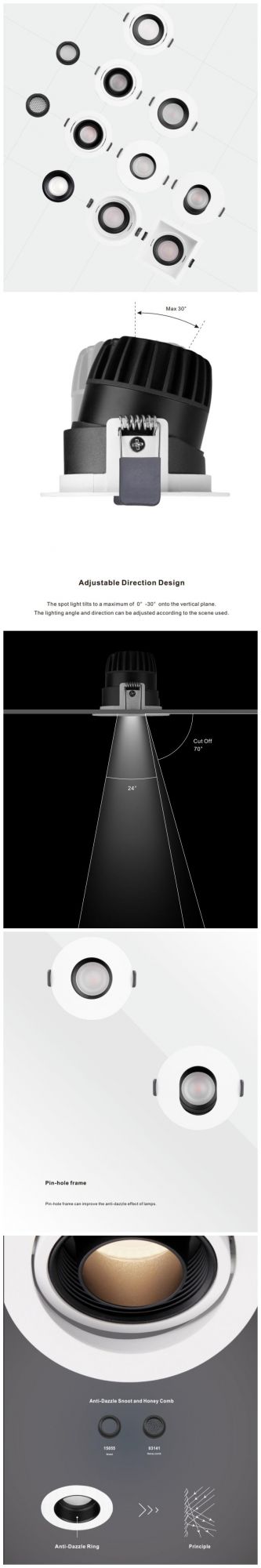 3.5inch Recessed Aluminum Anti-Glare Ring COB 6W10W LED Spotlight