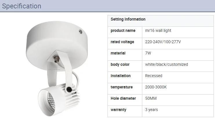 LED Gimbal Downlight Adjustable Aluminum Cast COB Source CE RoHS LED Wall Light