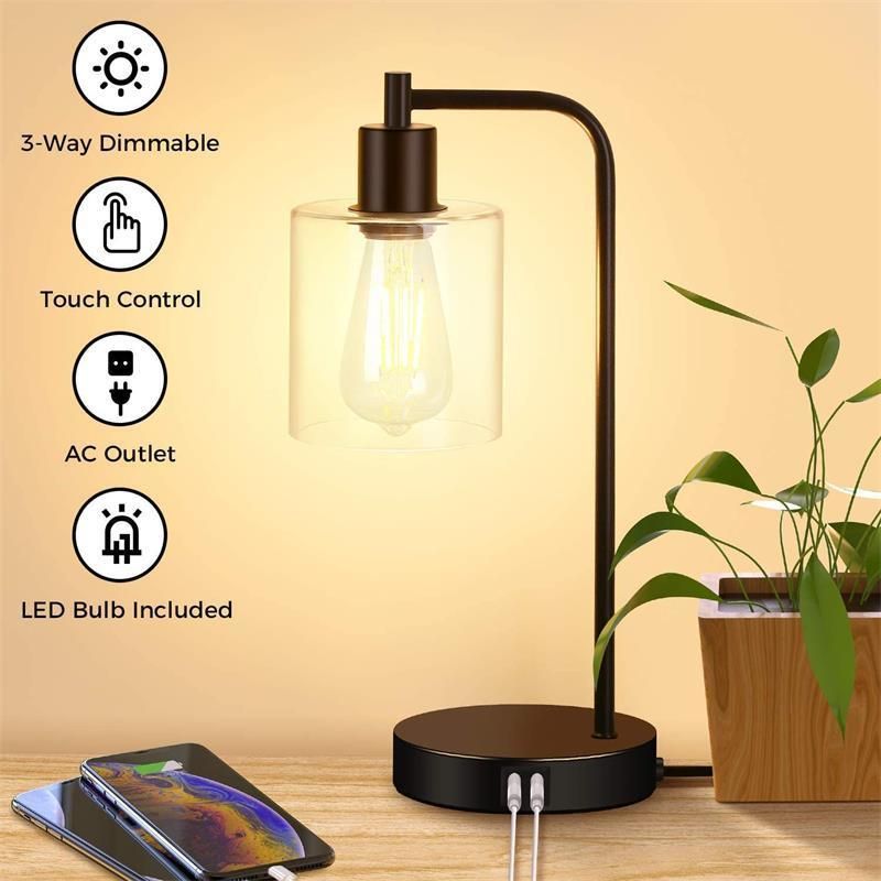 Modern Indoor Bedside Light Dual USB Wireless Charging Touch Dimming Style Crystal Table Lamp