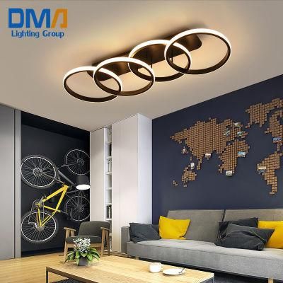 Modern Matt Black Aluminium Rings Ceiling Lamp with Energy Saving LED Lighting