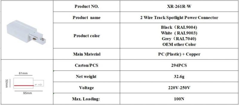 X-Track Single Circuit White Track Power Connector (R) for Light Accessories