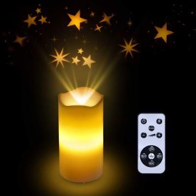 Star Candle Projector, Rotating Star Light with Remote Control and Timer, Real Wax Decorative Flameless Candle Soft Warm