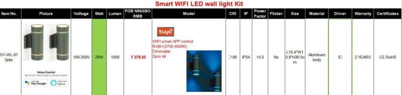WiFi Inteligent LED Wall Lamp Kit 20W CCT Rbt Voice Control