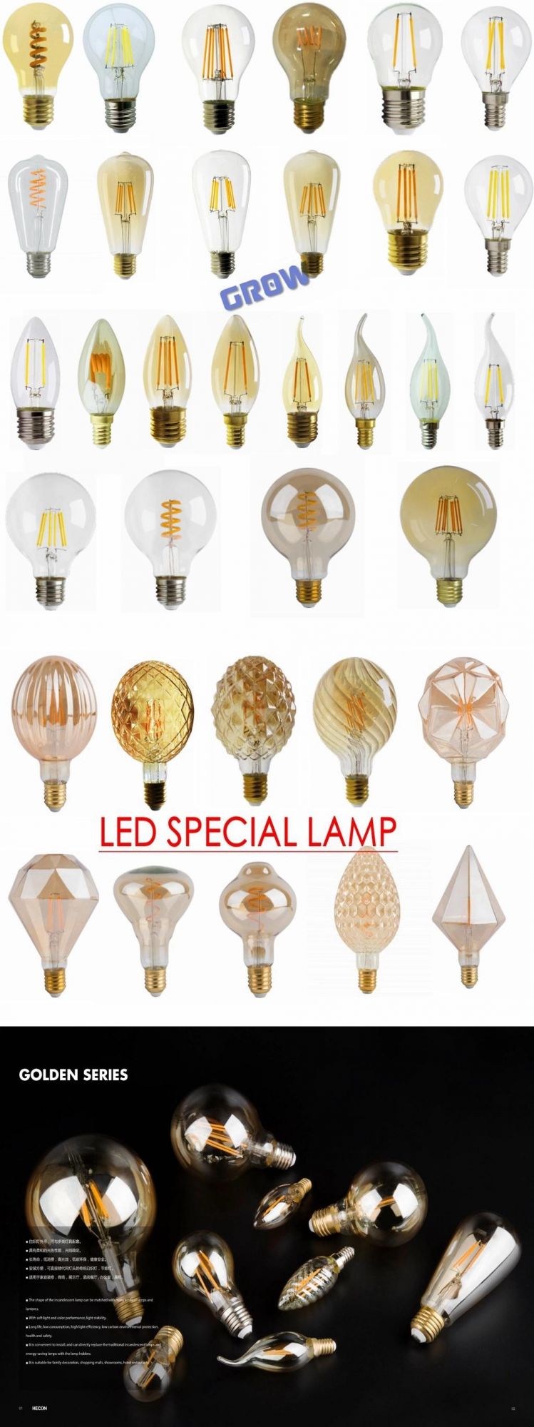 LED Vintage Bulb G125 Star Shape 4W Amber Glass New Energy Saving Soft Filament LED Global Bulb Lamp for Home Decoration and Indoor Lighting