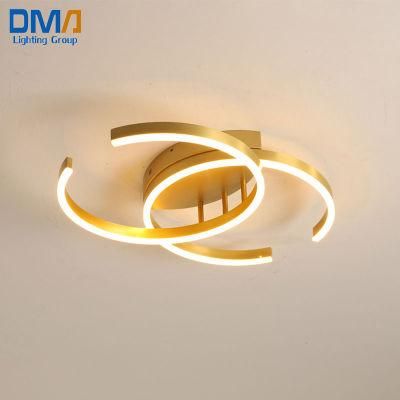 Luxury Ring Hotel Decoration Golden Acrylic Ceiling Lamp Bedroom