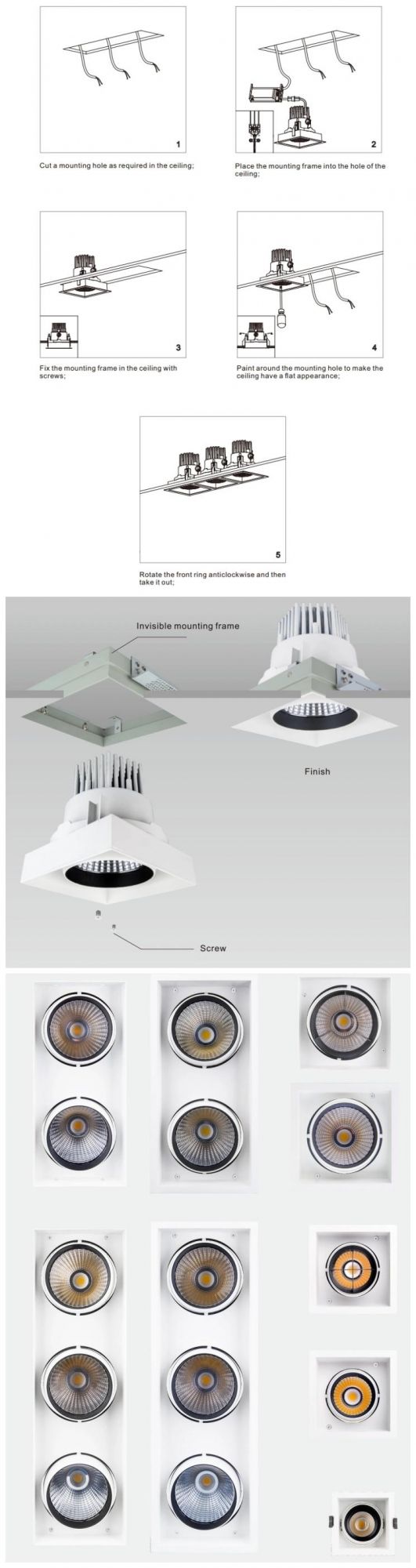 TUV CE Certified COB 6W/10W/15W Square Fixed LED Spot Light High Power Spotlight