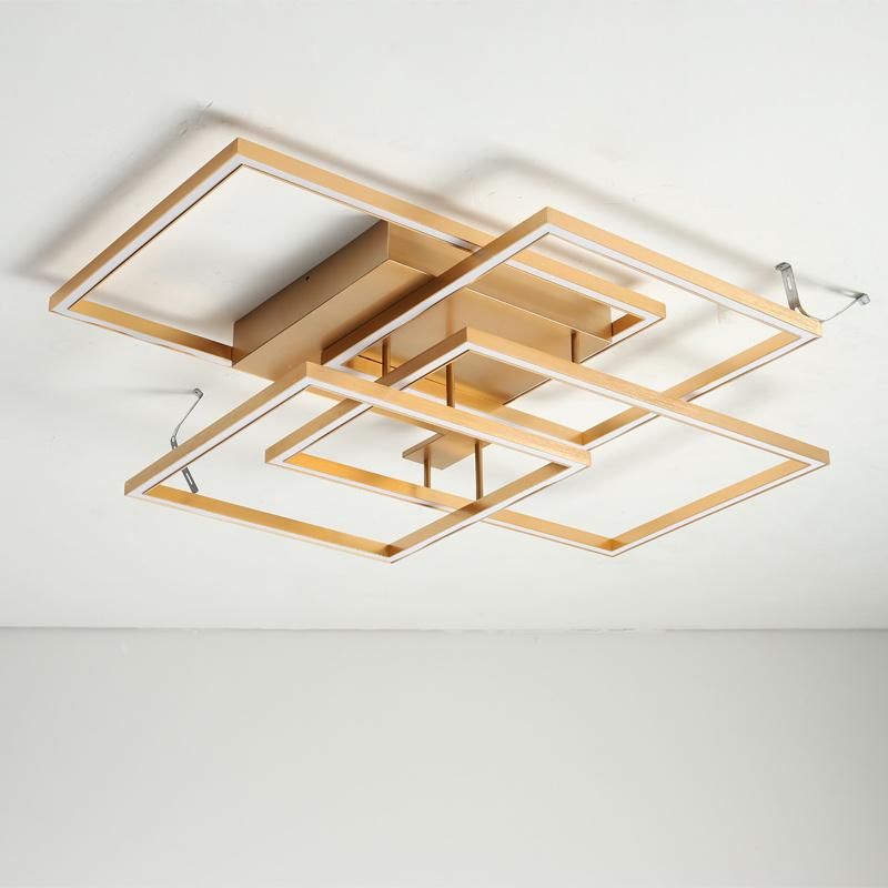Nordic Design Golden Square Shape Living Room Decoration Acrylic LED Ceiling Light Dimmable