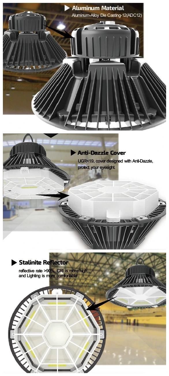 CE RoHS Approved 180lm/W UFO LED High Bay Light 200W Motion Sensor LED Light