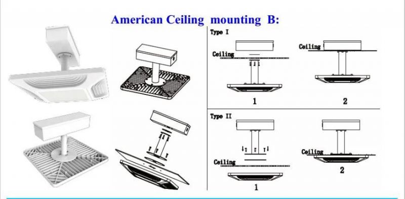 Factory Price Meanwell Driver Ceiling Recessed Mounting 60W 80W 100W 120W 150W Warehouse Parking Garage Explosion-Proof Petrol Gas Station LED Canopy Light