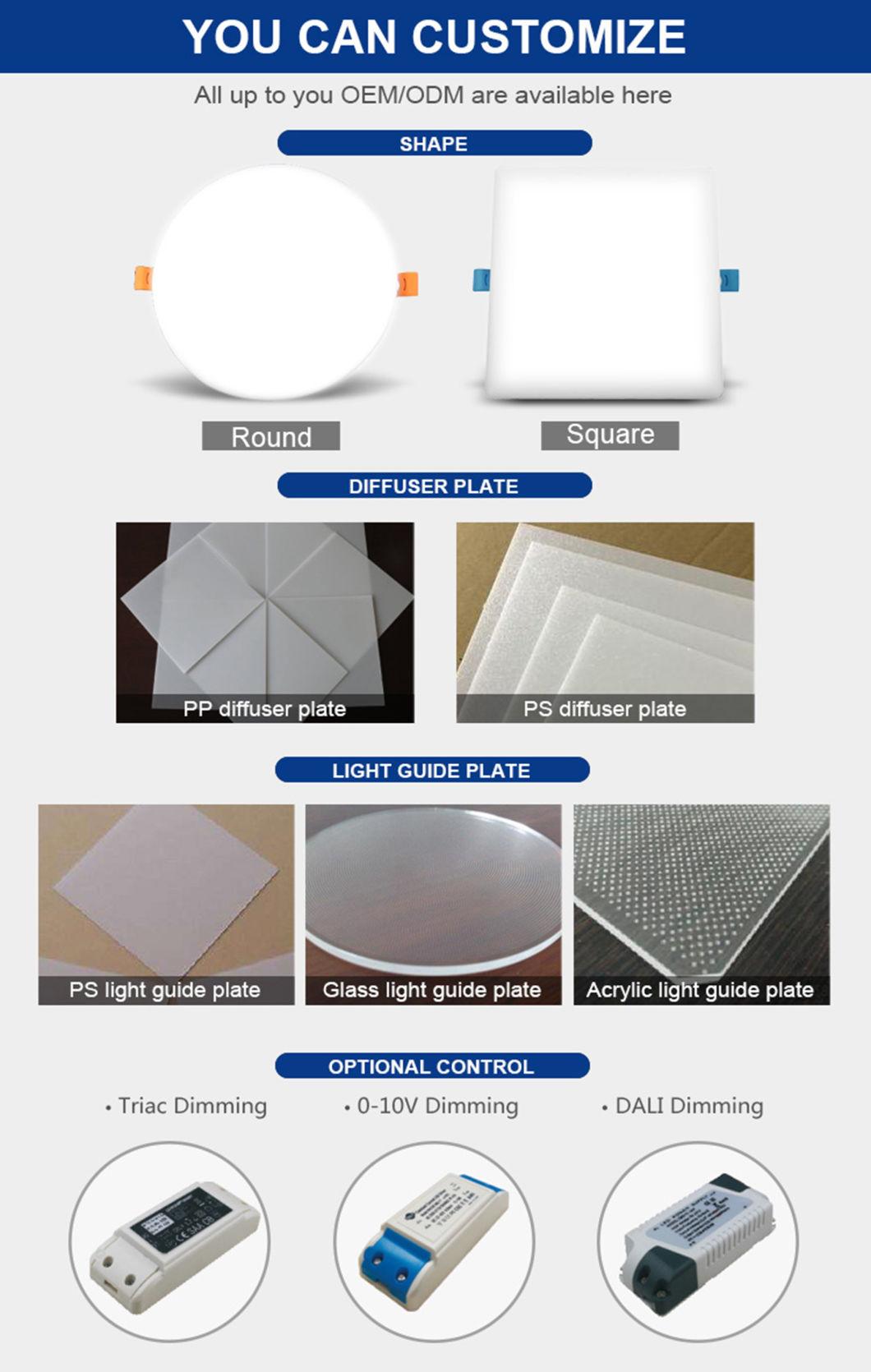 Ultra Thin Round Square Aluminum SMD Slim Ceiling Recessed LED Panel Light