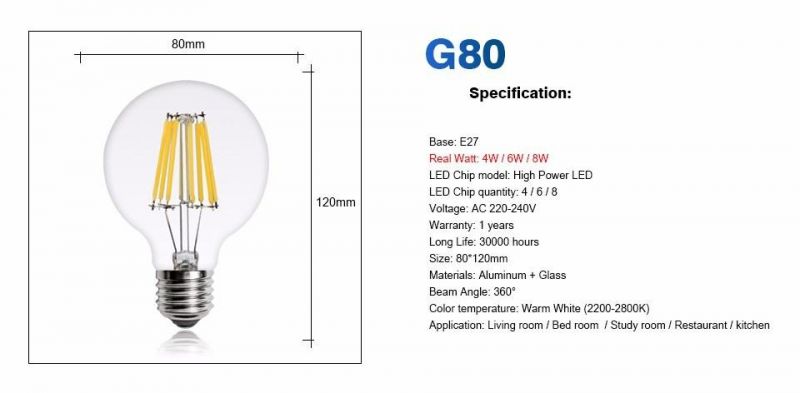 5W 4W B22 G80 LED Filament Light