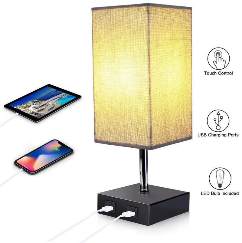 LED Simple Square Linen Indoor Desk Light Bedside Lighting USB Rechargeable Table Lamp