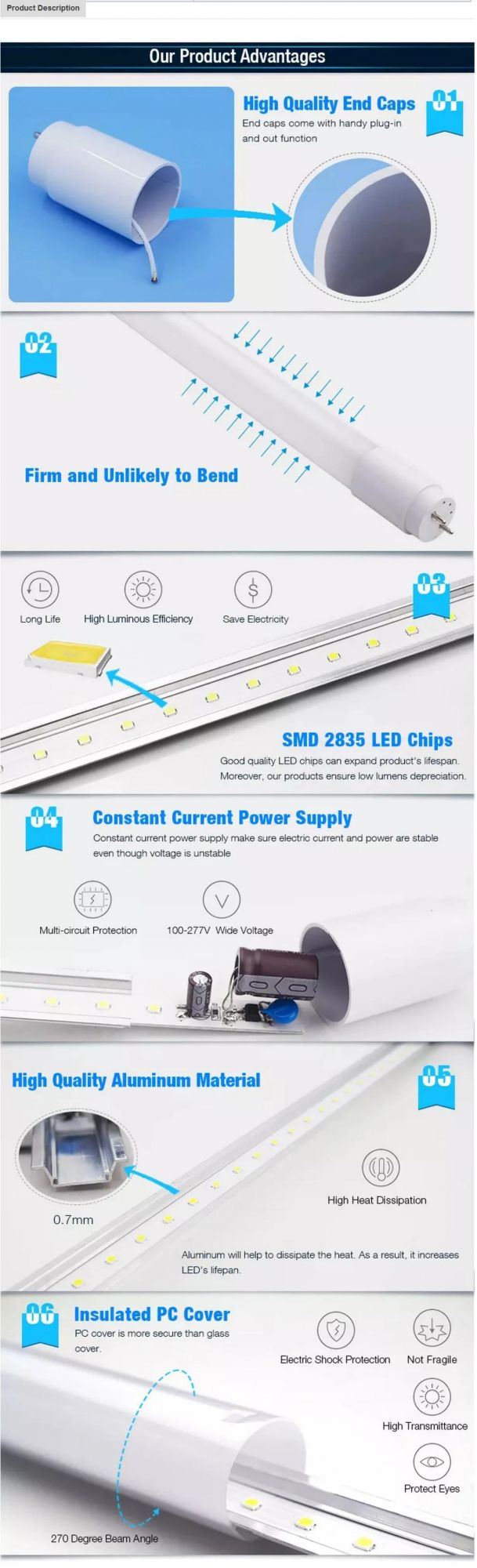 Ce RoHS LED Tube Light 120 Degree 1200mm 120cm T8 LED Tube Light 18W