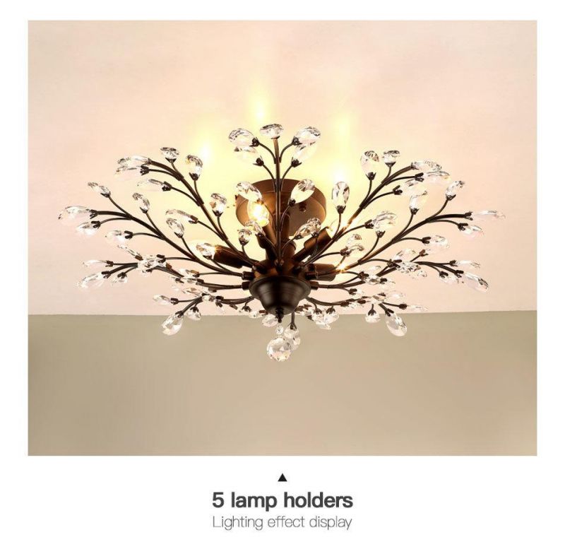 Modern Crystal Chandelier Iron Art Large Hanging Tree Branch Shape Chandelier Pendant Light