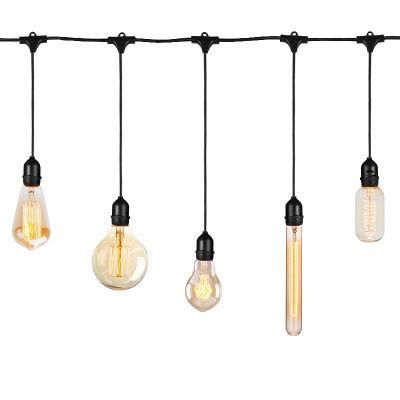 Edison Style Globe Bulbs Black Wire Connectable Outdoor LED Light