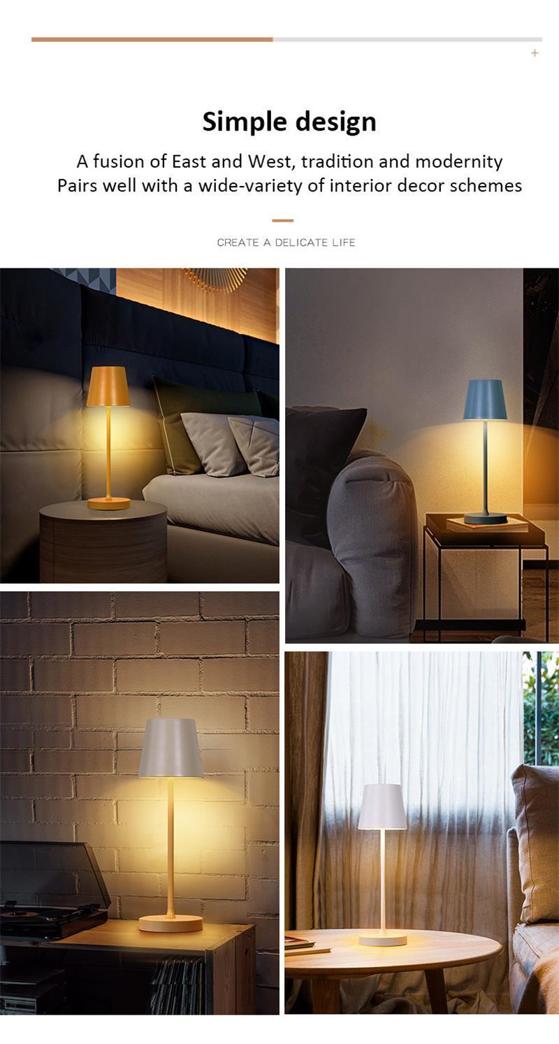 Contemporary Nordic Classic Form Rechargeable Touch Control Wireless LED Lamp Aluminum Metal Table Lamp Bedside Lamp