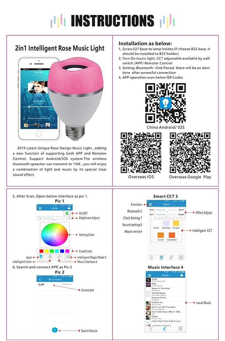 Wireless Smart Music Bulb with Bluetooth Speaker