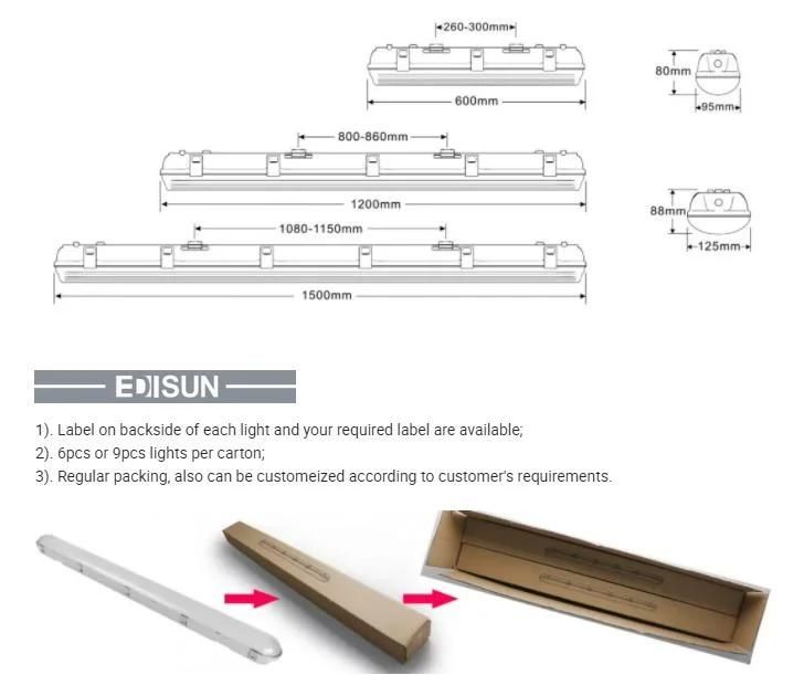 40W 60W IP65 Tri Proof Series Light 1200mm 1500mm