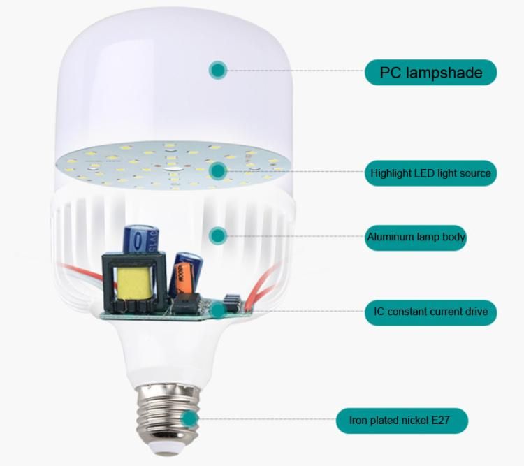 LED T Shape 50W E27 B22 6500K Pure White Dia-Casting Aluminum China Light Bulb LED LED Light Bulb