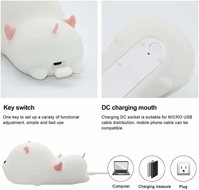 Cute Pig Silicone Night Light Magnetic Cartoon LED Light with Sleeping Breathing Light