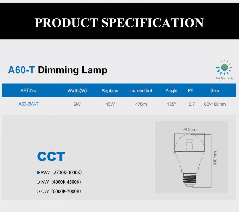 Dimmable LED Crystal Bulb A60-T