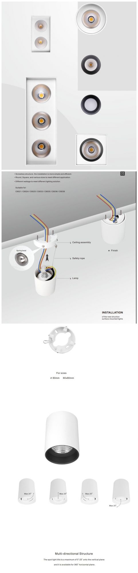 Round TUV Ce Certified Surface-Mounted COB 15W20W LED Down Light