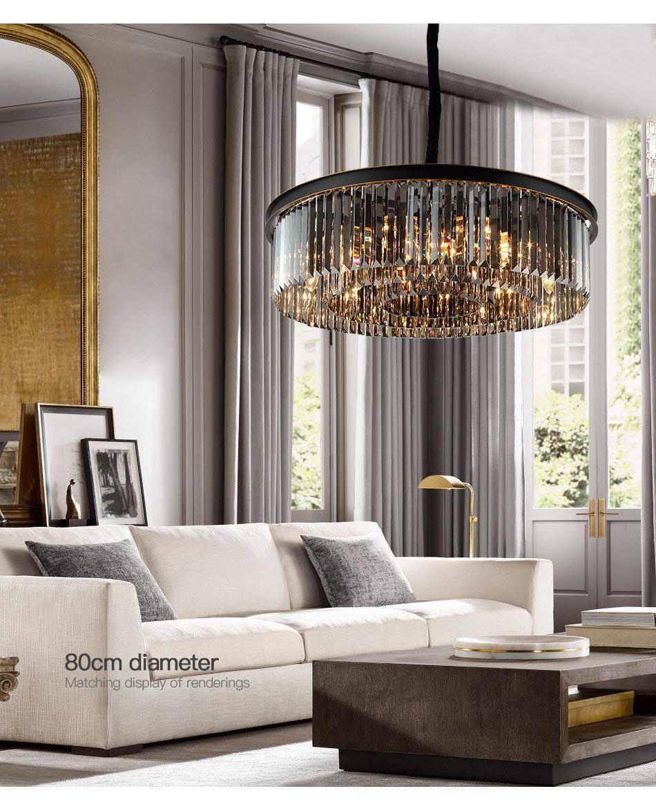 2021 Round Indoor Luxury Pendant Light Black Gold LED Hanging Lights Home Nordic Modern K9 Crystal Chandelier