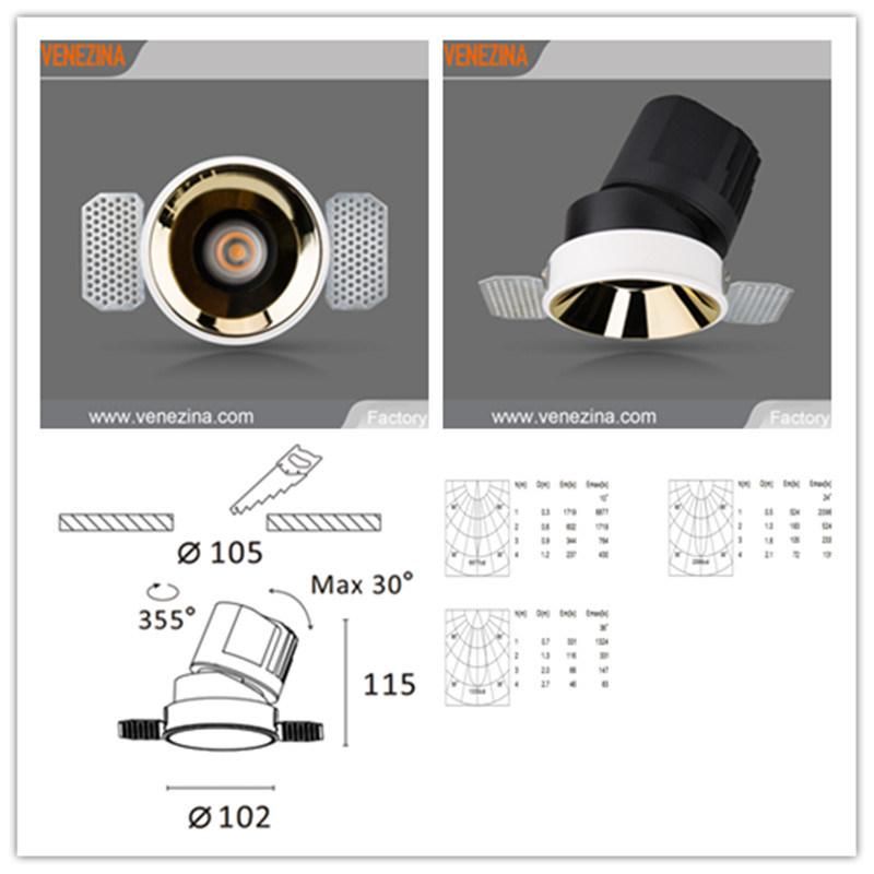 Adjustable Dark Reflector 6W 10W 15W 20W LED Recessed Downlight