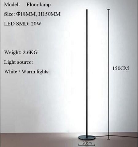 Light Luxury All-Aluminum Living Room Bedroom Bedside Sofa Vertical Floor Lamp with Round Bottom