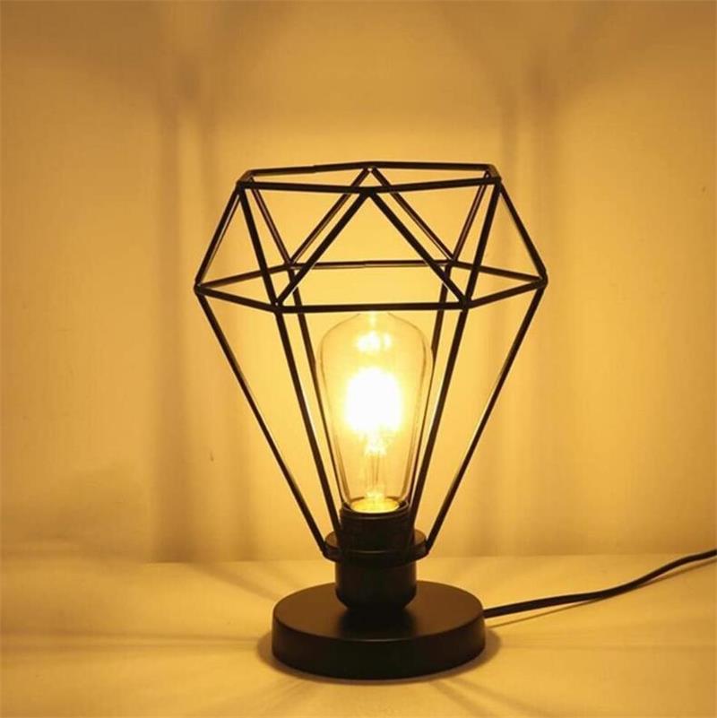 Indoor Bedroom Bedside Lamp Modern Black Wrought Iron Table Light