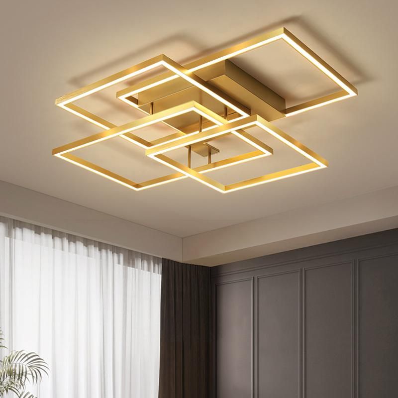 Nordic Design Golden Square Shape Living Room Decoration Acrylic LED Ceiling Light Dimmable