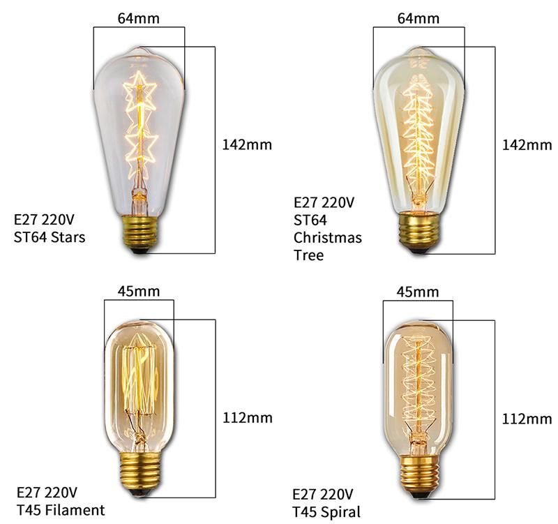 Retro Edison Light Bulb E27 110V 220V 40W St64 T45 G80 G95 G125 Dimmable Edison Lamp Ampoule Vintage Filament Incandescent Lamp