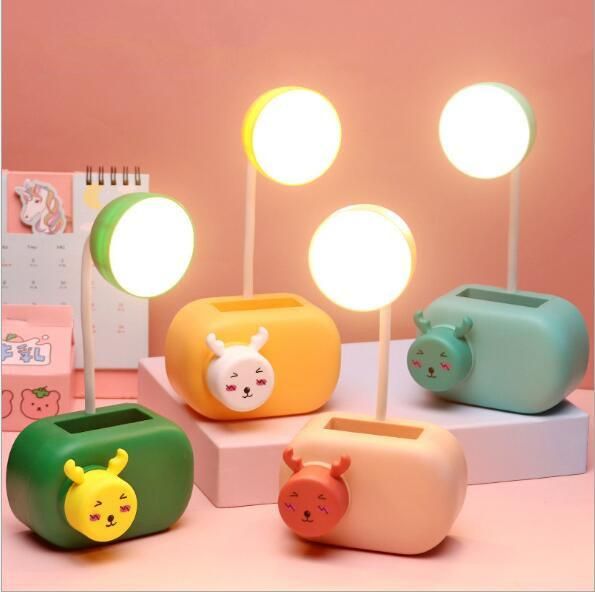 Cute Cartoon Dormitory Mini LED Desk Lamp with Pen Holder