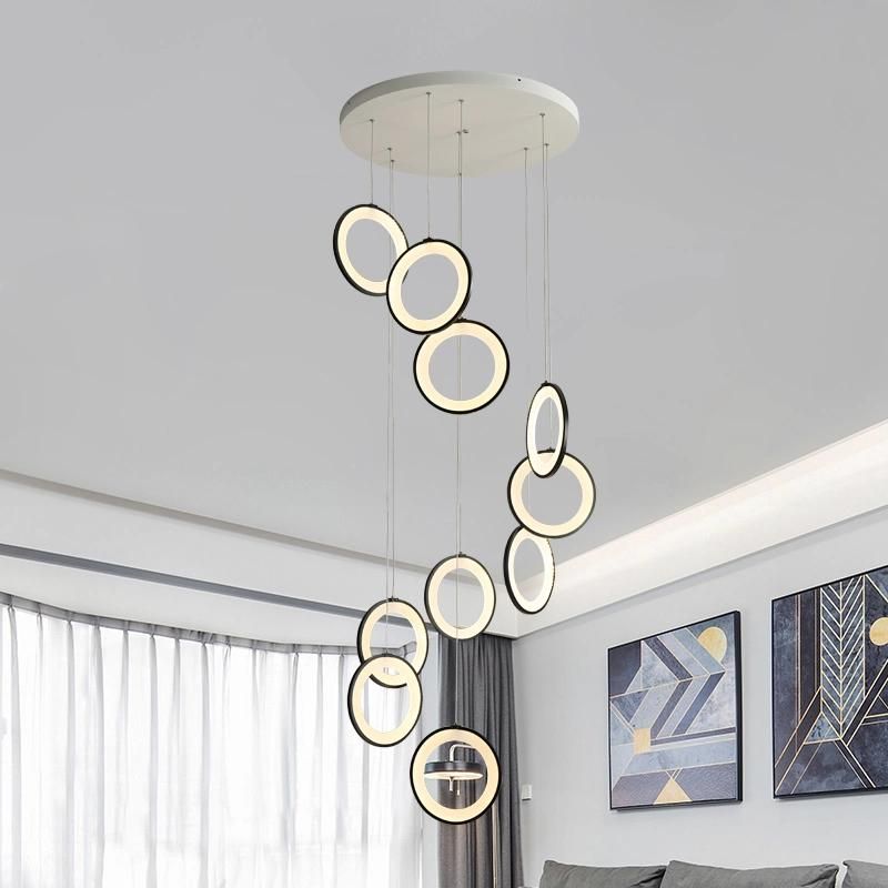 2022 Rings Design Stairs Corridors LED Chandelier Acrylic Pendant Light