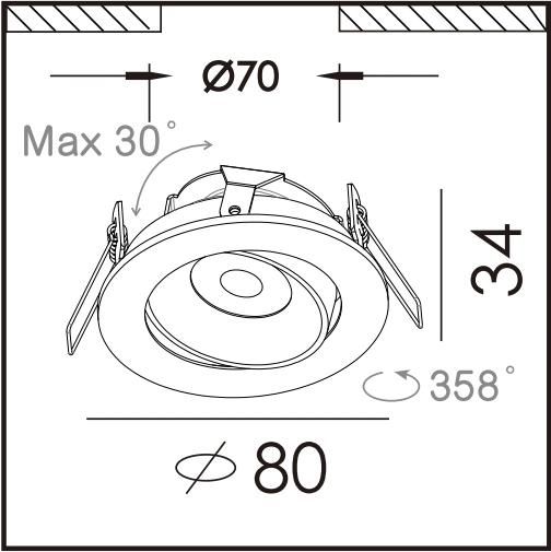 R6018 6W 650lm Aluminum Commercial Interior LED Down Light Small Downlight